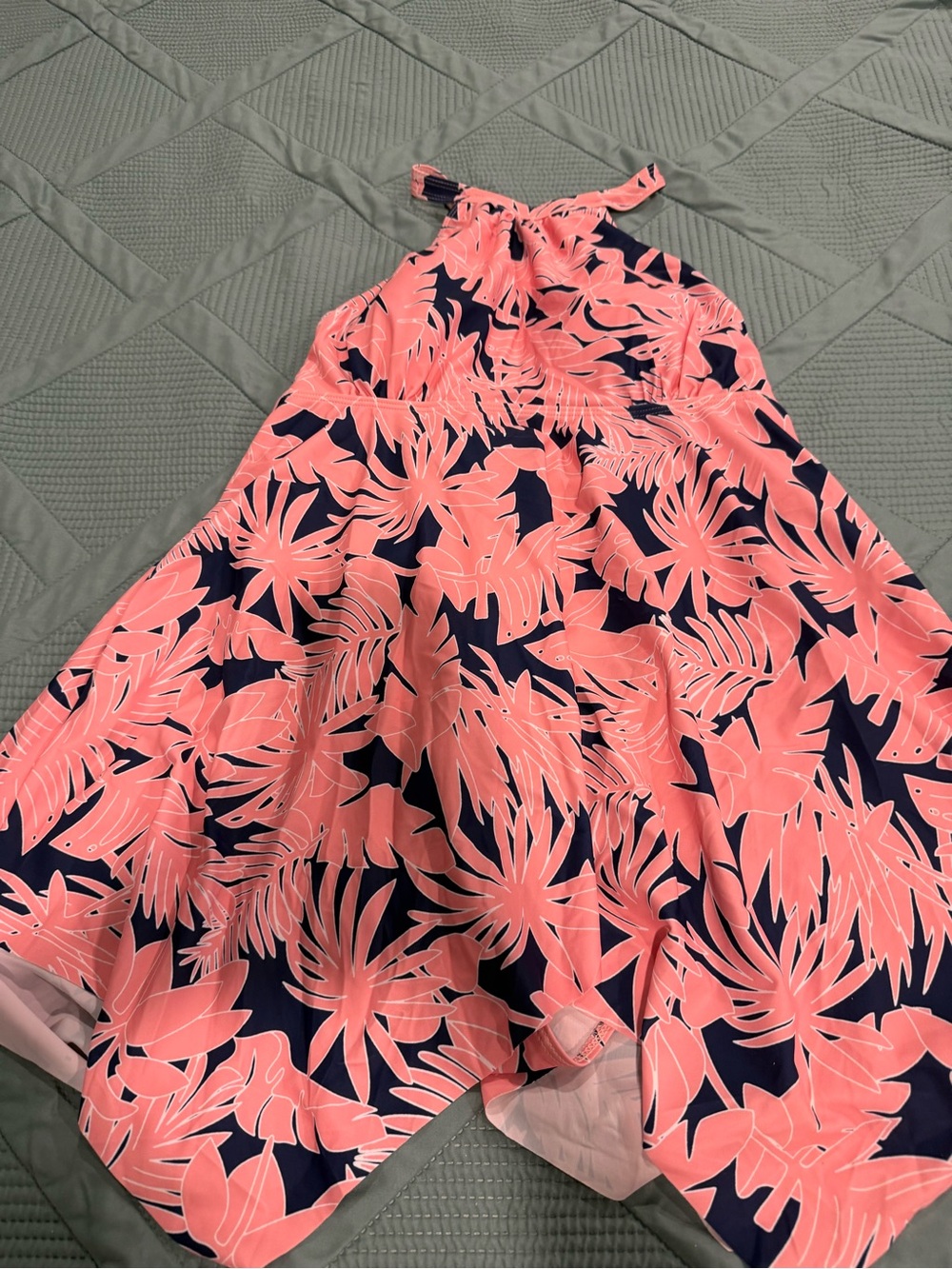 Source Unknown Pink and Navy Tropical Halter One-Piece Swimsuit. New and never w